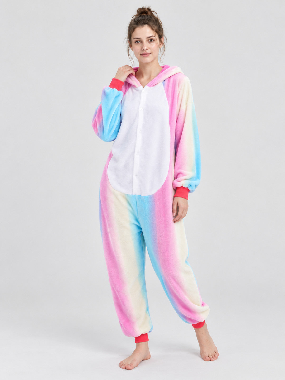 Hooded Kigurumi Jumpsuit, Flannel, Pastel