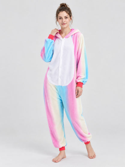 Hooded Kigurumi Jumpsuit, Flannel, Pastel
