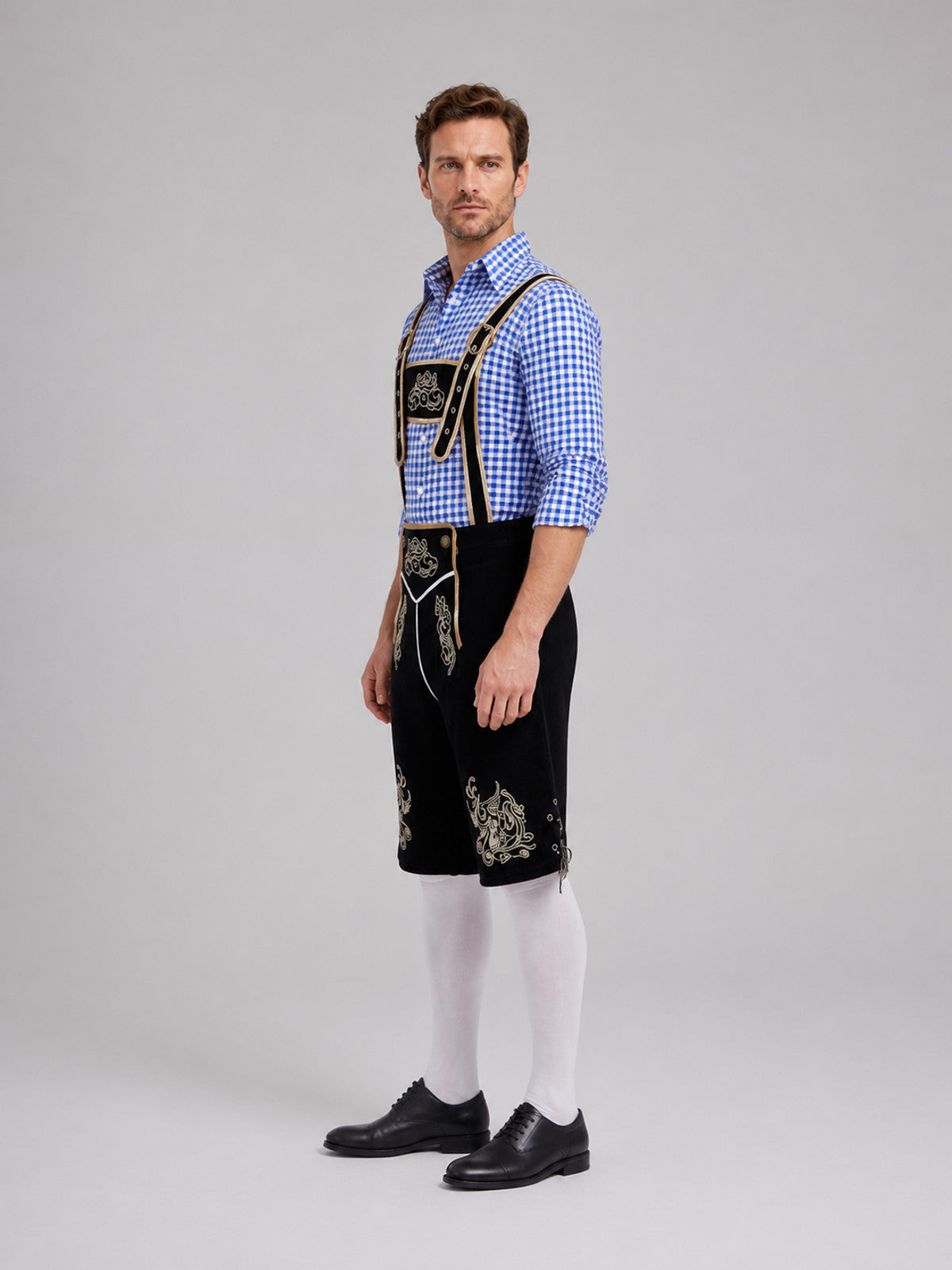 Shorts with Suspenders and Ethnic Embroidery side view