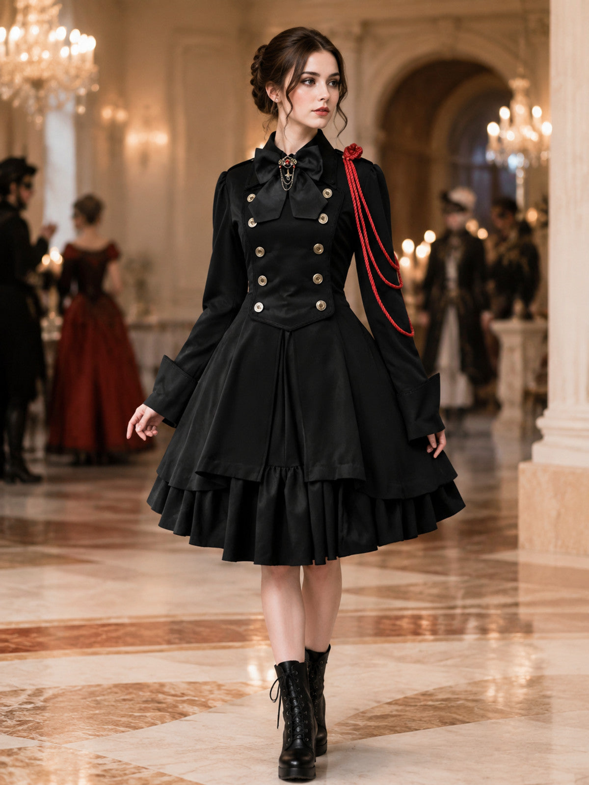 Gothic Dress with a High Collar and Lace-Up Back lifestyle view