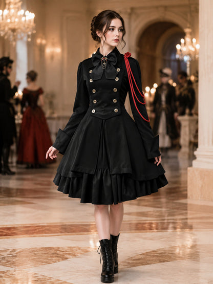 Gothic Dress with a High Collar and Lace-Up Back lifestyle view