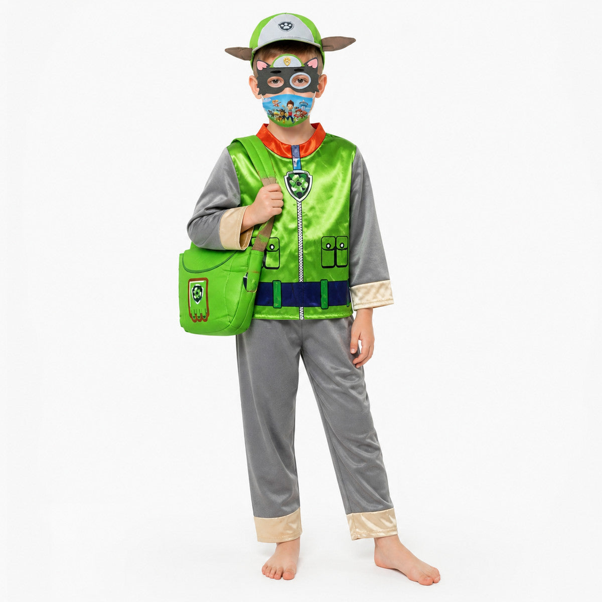 Paw Patrol Rocky Kids' Costume with Mask and Backpack Costume Masks detail