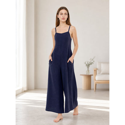 Dark Navy Wide-Leg Bib Overalls with Shoulder Straps