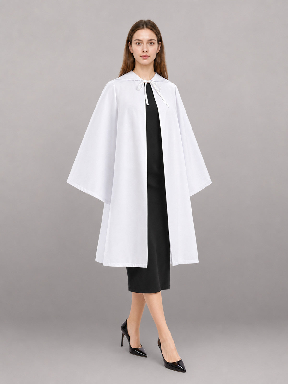 White Carnival Cloak with Hood and Wide Sleeves