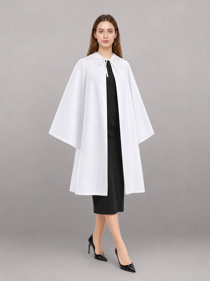 White Carnival Cloak with Hood and Wide Sleeves