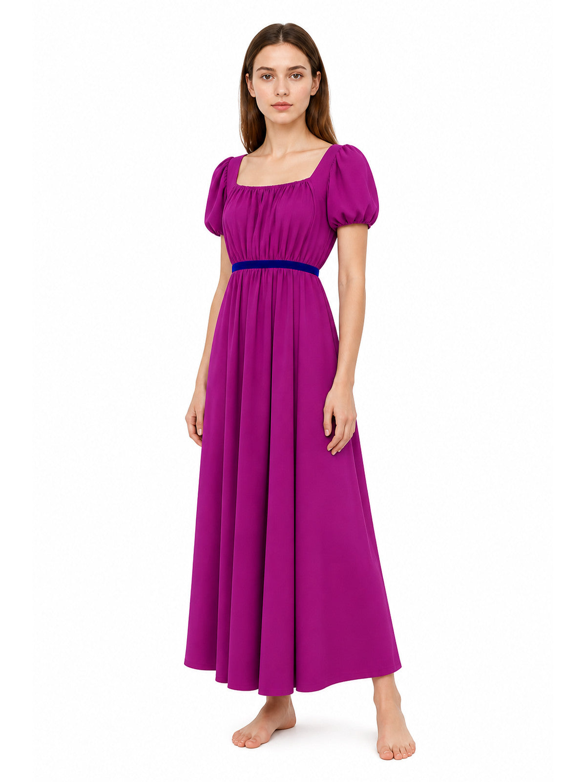 Long Fitted Dress with Puff Sleeves
