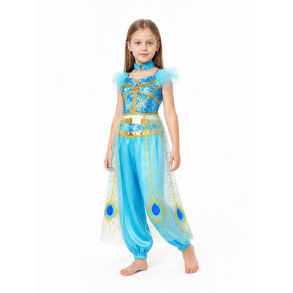 Jasmine Aladdin Costume with Peacock Feathers for Halloween Costumes detail