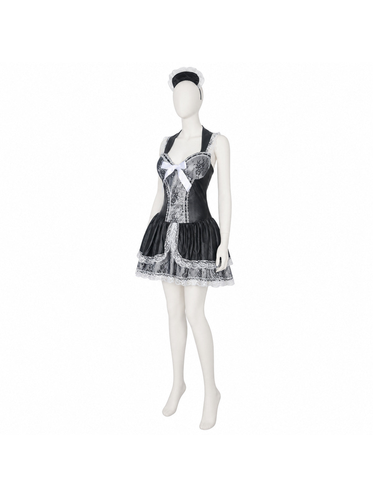 Black-and-White Cosplay Dress with Lace and Bow Costume Dresses detail