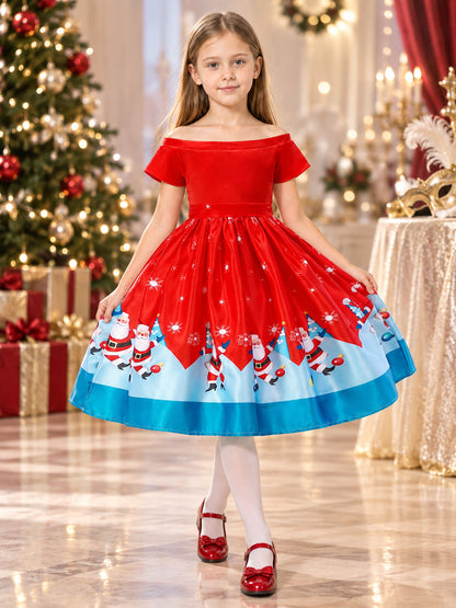 Festive Dress with Snowflakes and a Flared Skirt