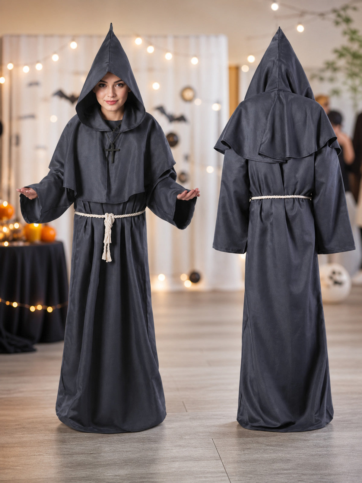 Long Carnival Robe with Hood and Belt lifestyle view