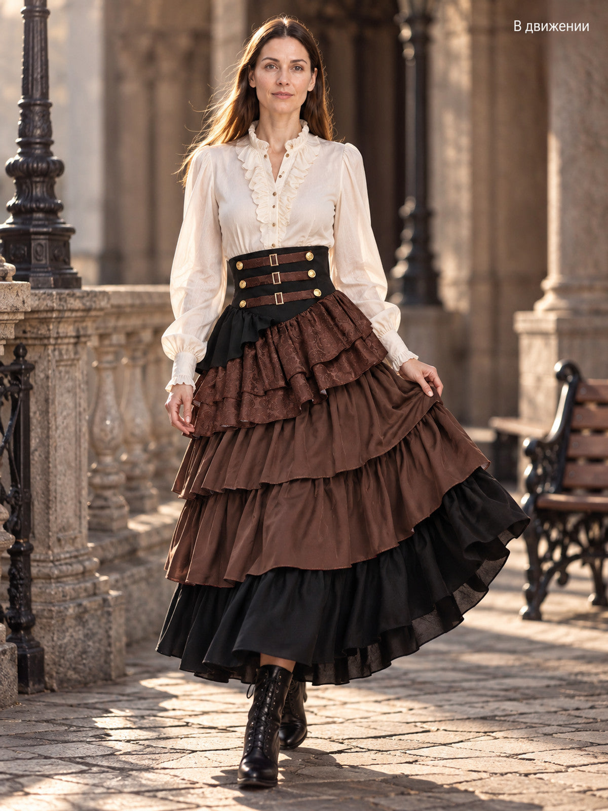 High-Waisted Tiered Skirt with Jacquard Pattern lifestyle view