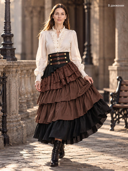 High-Waisted Tiered Skirt with Jacquard Pattern lifestyle view