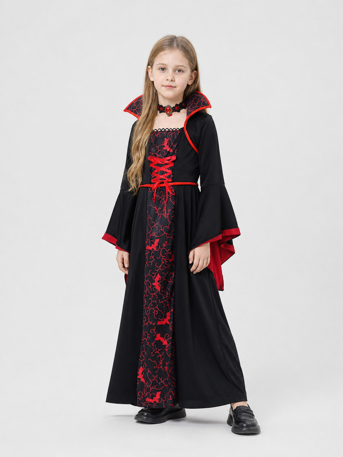Black and Red Kids' Vampire and Witch Costume for Halloween Costumes detail