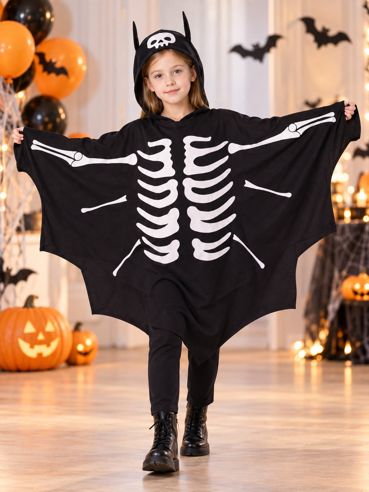 Children's Skeleton Costume Cape with Hood lifestyle view