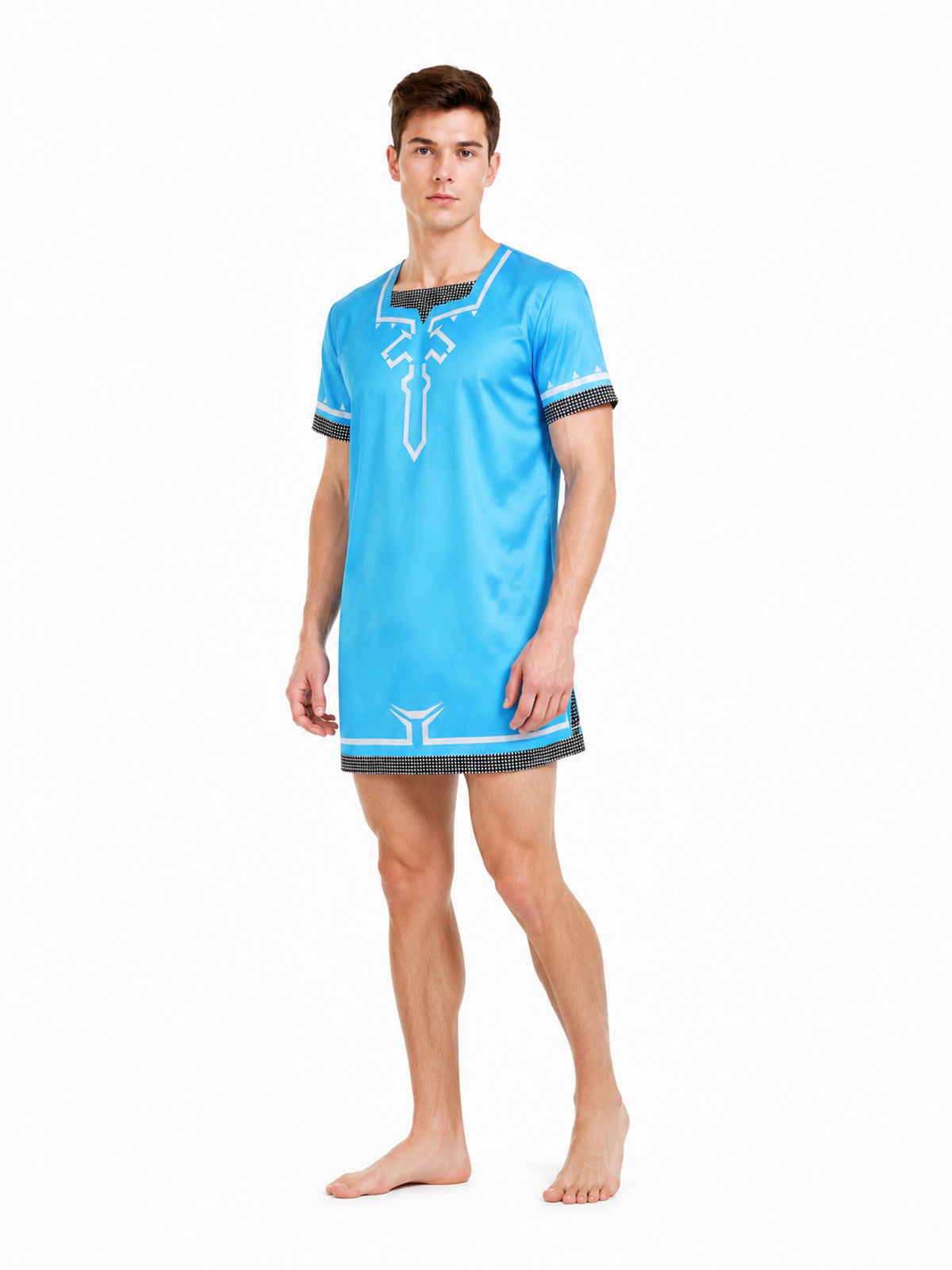 Dress with Short Sleeves and Geometric Pattern