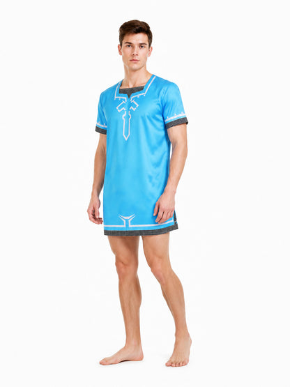 Dress with Short Sleeves and Geometric Pattern