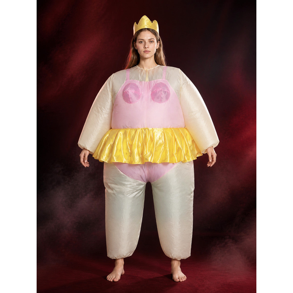 Womens Cartoon Mouse Inflatable Costume, Funny Blow Up Outfit with Yellow Skirt main product view