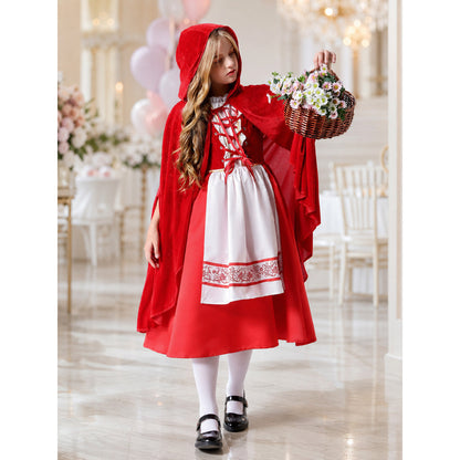 Children's Little Red Riding Hood costume with dress and hooded cape