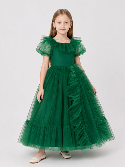 Emerald Green Princess Dress for Girls with Ruffles Costume Dresses detail