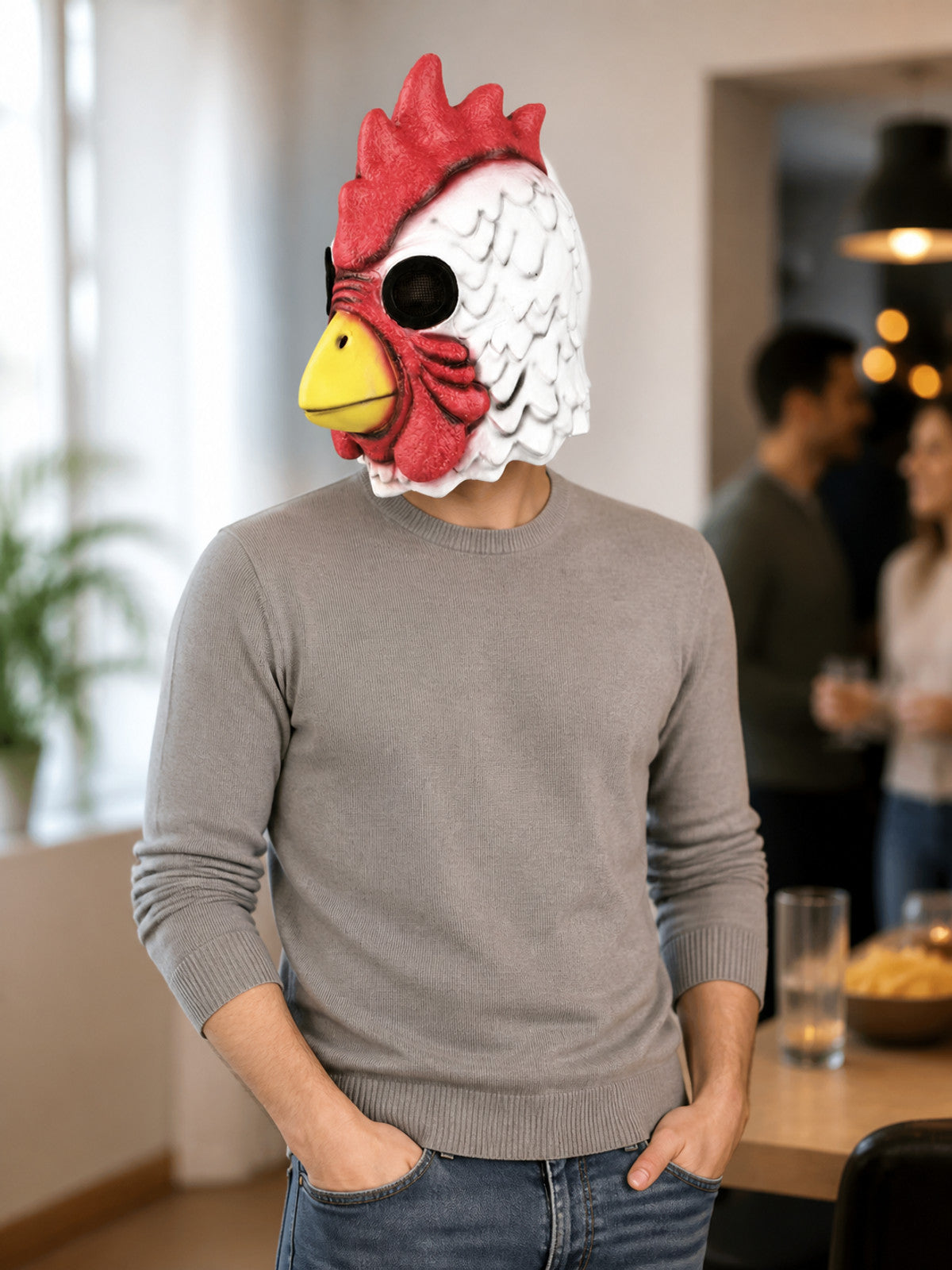 White and Red Rooster Carnival Headpiece for Halloween