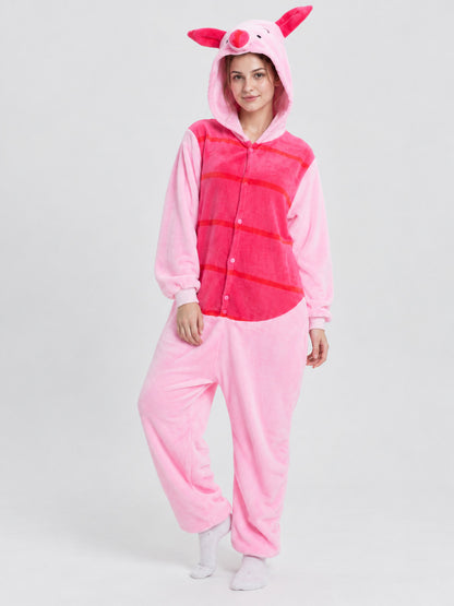 Pink Kigurumi Jumpsuit with Hood, Ears, and Snout