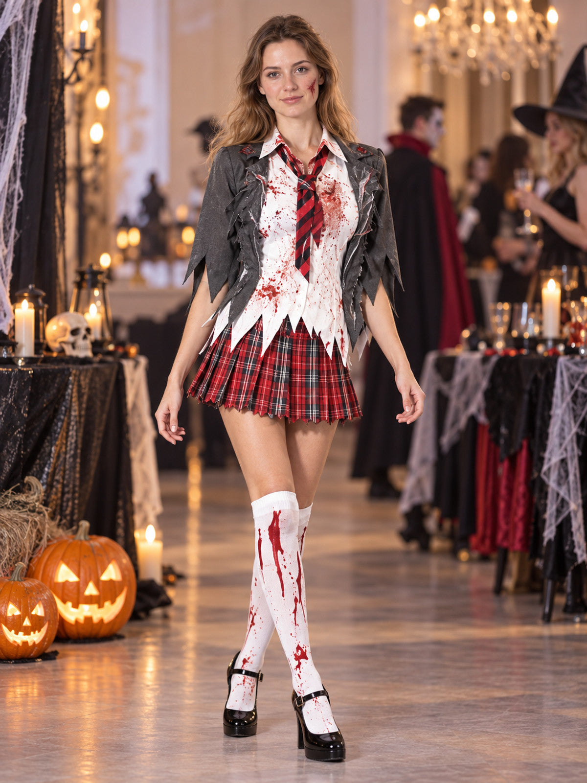 Vampire Costume with Plaid Skirt and Tie