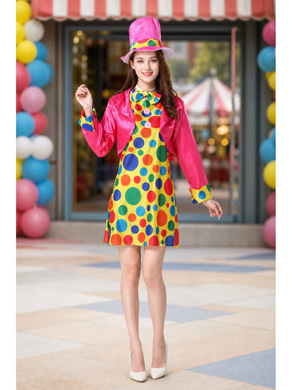 Masquerade Clown Costume with Jacket, Dress, and Hat lifestyle view