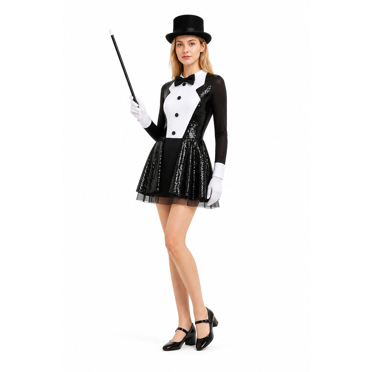 Black Wizard Costume with Sequins and Bow Tie Costume Accessories detail