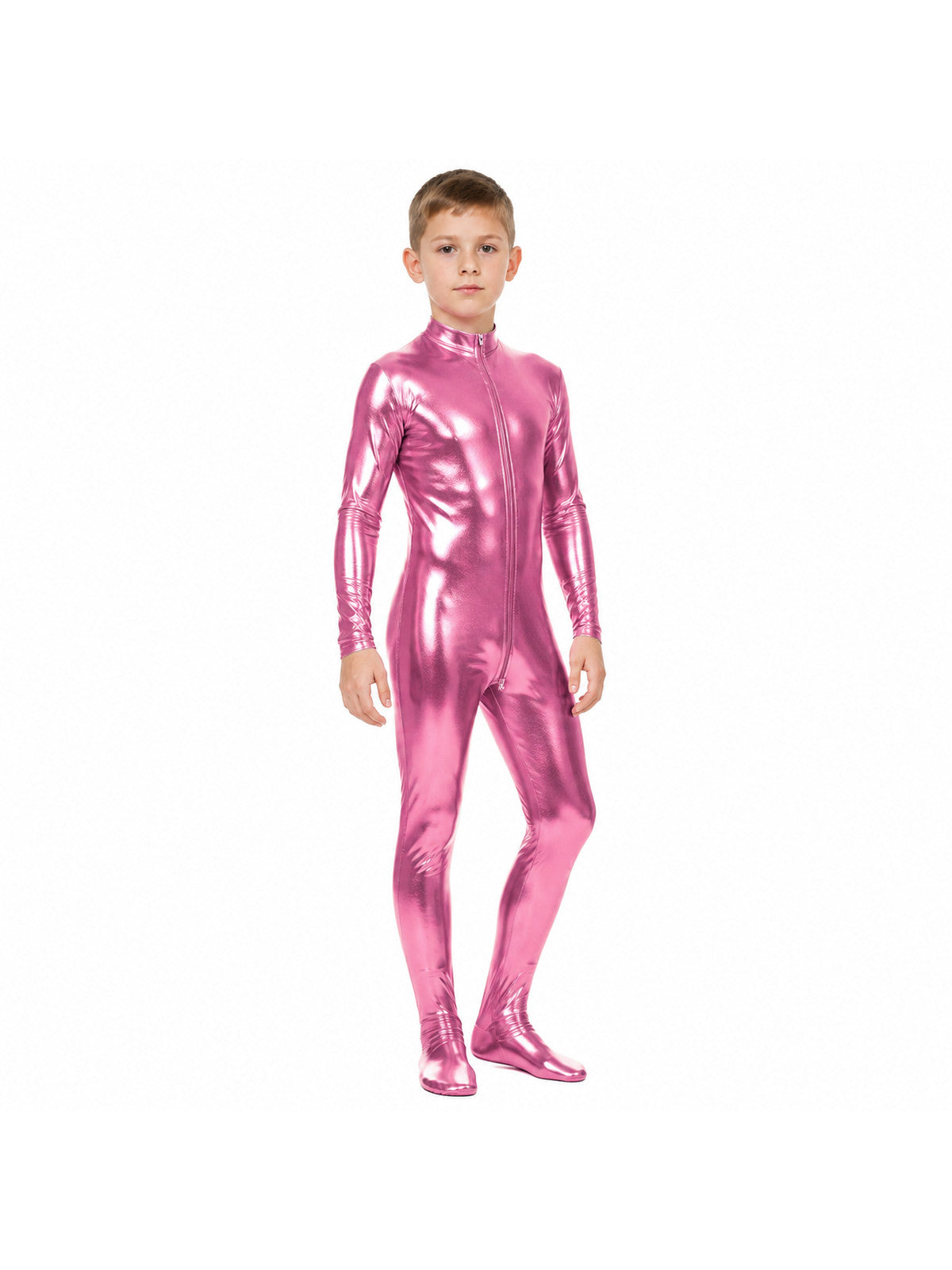 Men's Shiny Pink Stage Jumpsuit with Zipper product detail