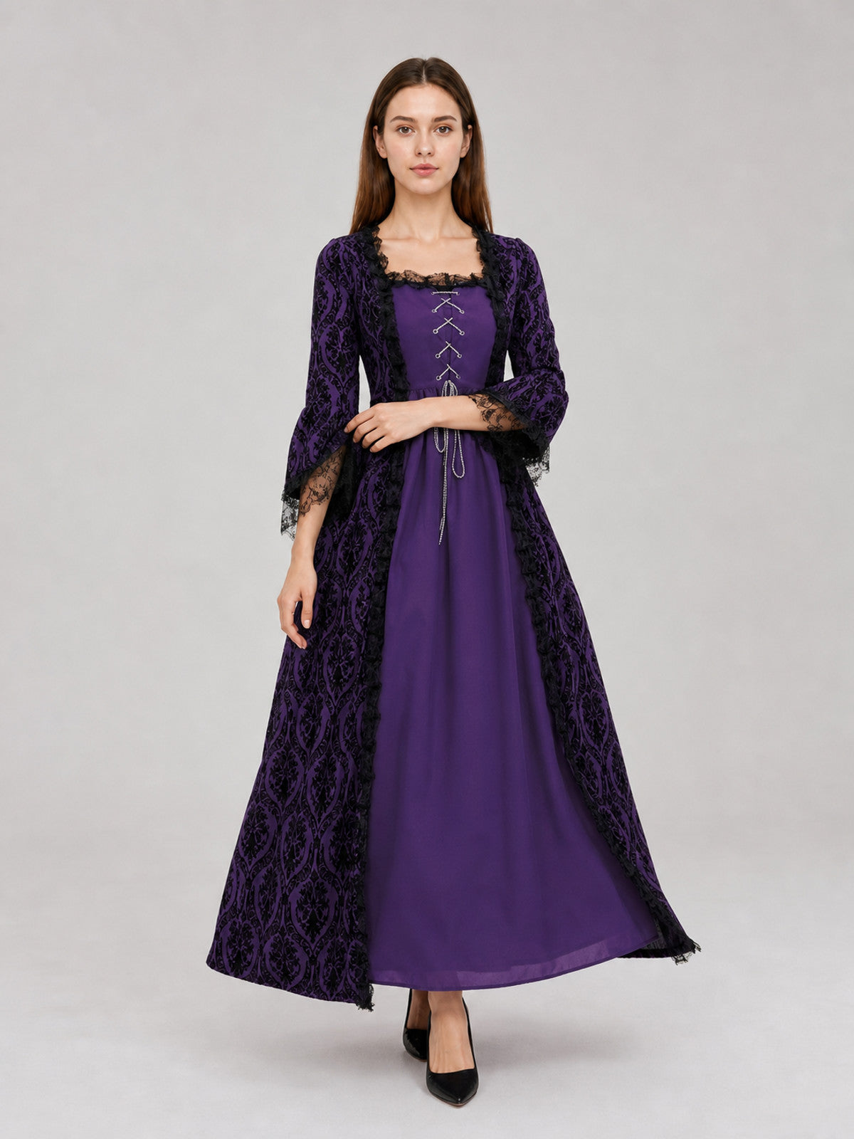 Long Renaissance-Style Dress with Lace Sleeves Costume Dresses detail