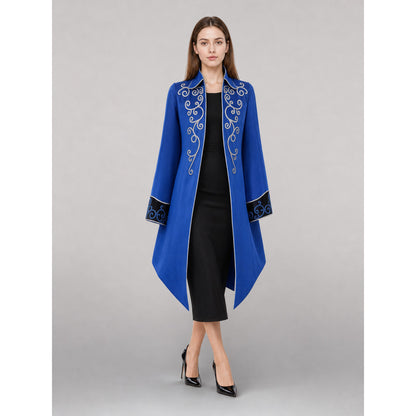 Long blue carnival cape with embroidery lifestyle