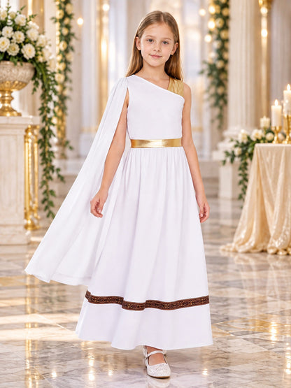 White Ancient Greek Style Carnival Dress with Cape
