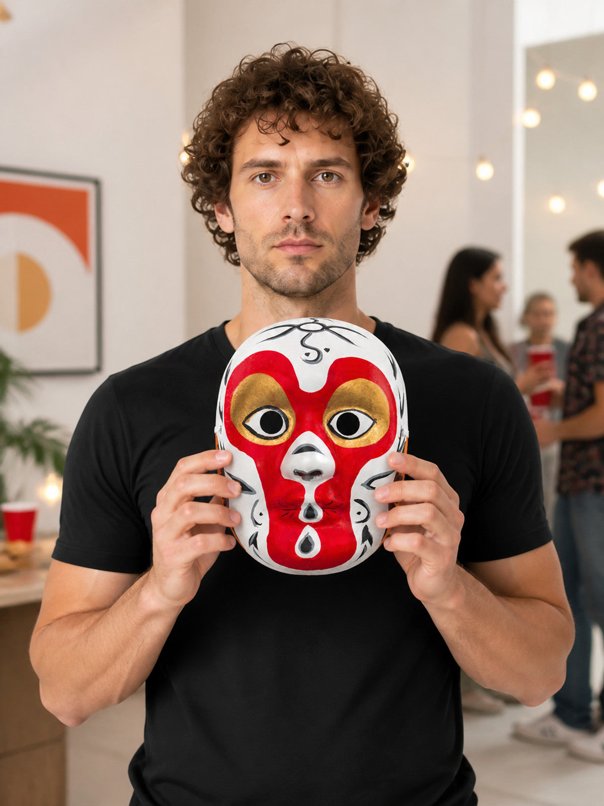 Carnival Mask with a Red-and-White Face for Halloween lifestyle view