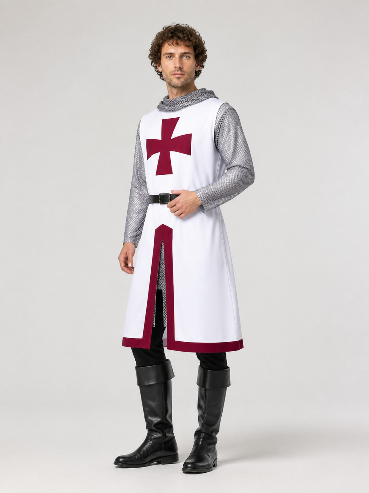 Templar Costume with Red Cross and Chainmail