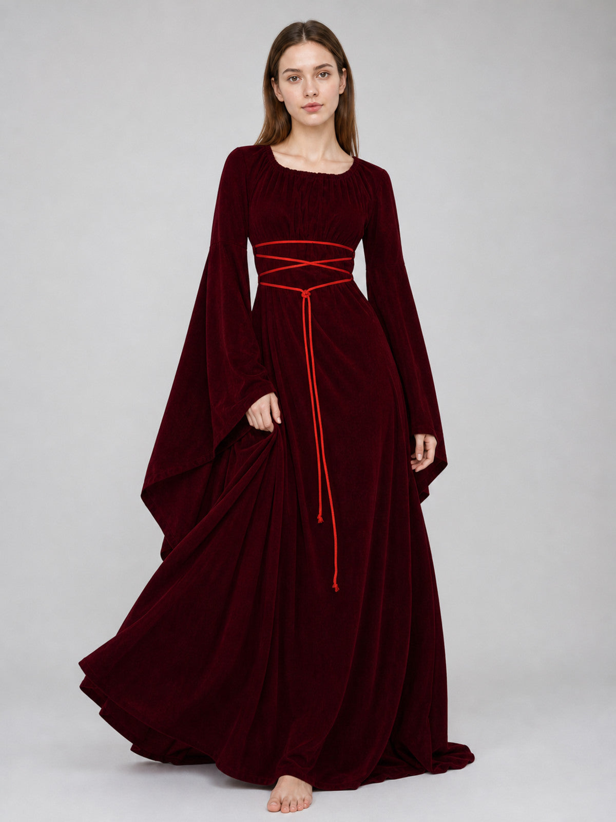 Maxi Dress with Corset Lacing and Ruffles