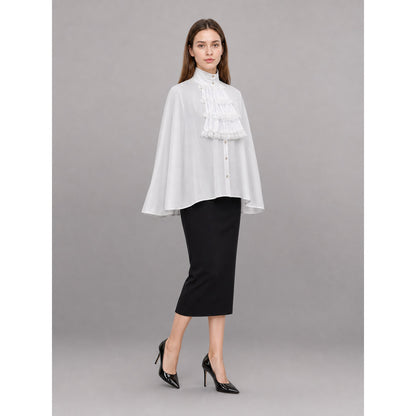 White Blouse with Jabot and Long Sleeves lifestyle