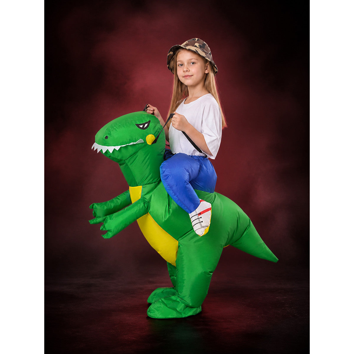 Inflatable Dinosaur Ride-On Costume, Green Blow Up Halloween Outfit main product view