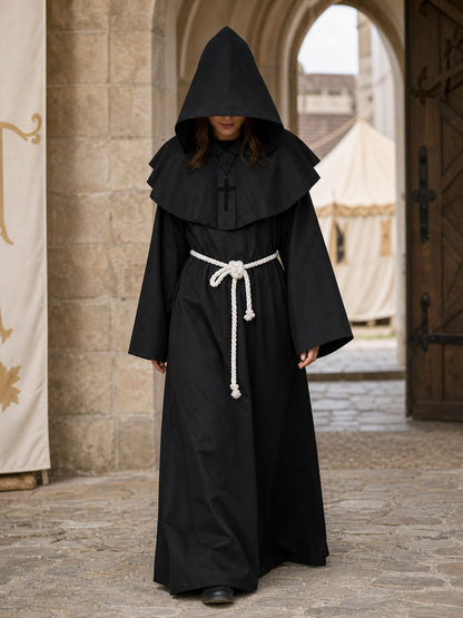 Hooded Monk Costume with Belt and Cross