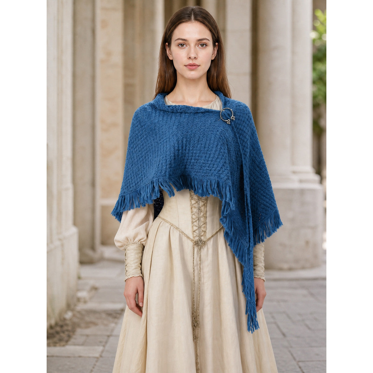 Blue Triangular Wool Shawl Cape lifestyle
