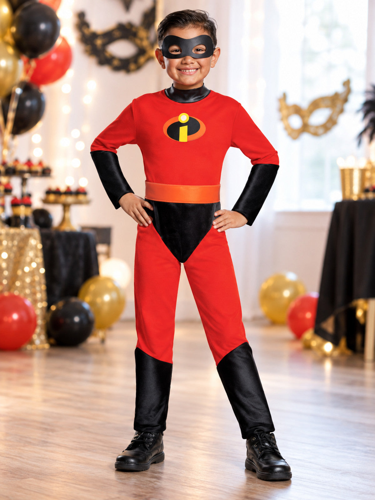 Kids' superhero costume red with mask and belt