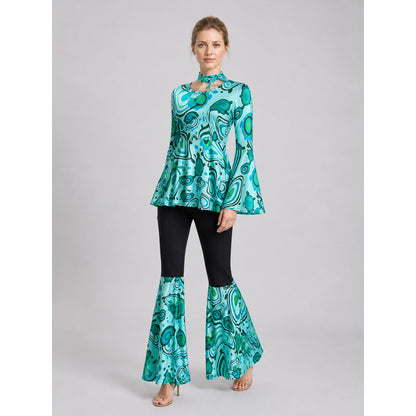 70s Stage Costume with Print: Long-Sleeve Top and Flared Pants Costumes detail