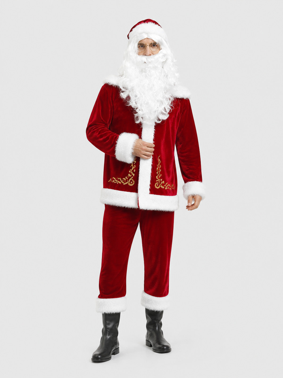 Santa Claus Costume, Red, with Beard and Hat Costume Headwear detail