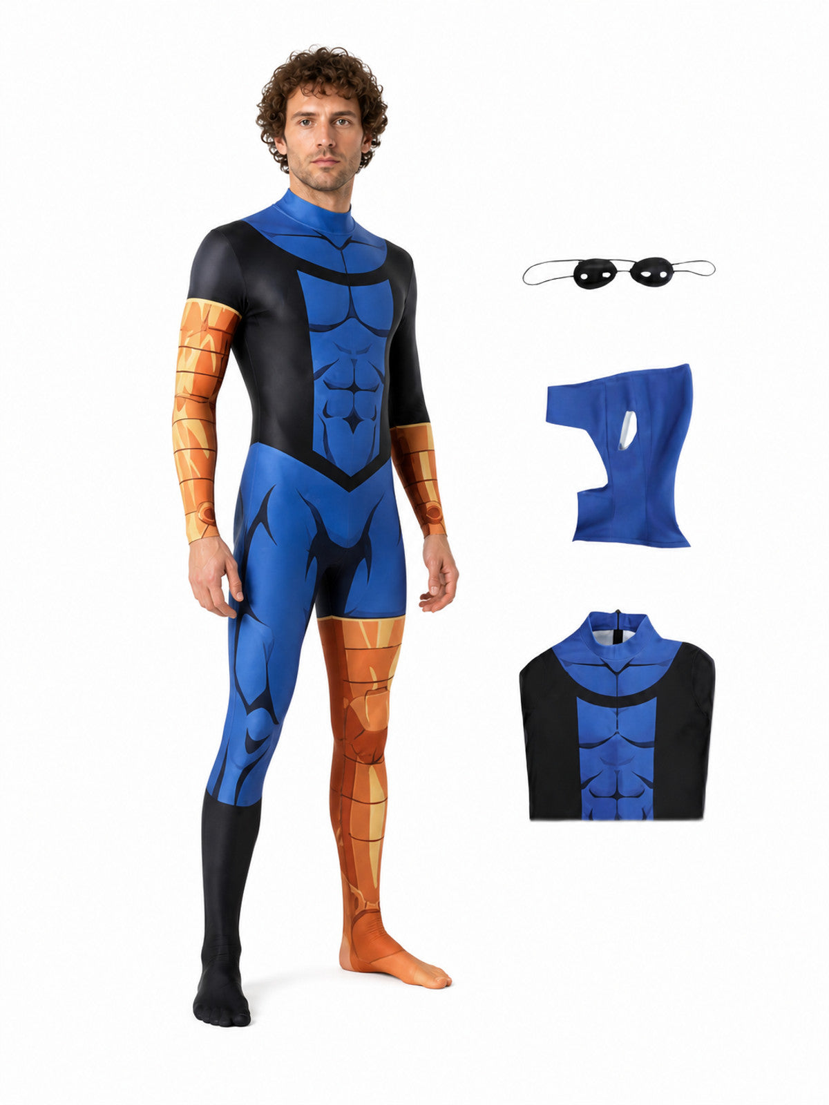 Blue and Black Superhero Jumpsuit with Muscle Print product detail 2