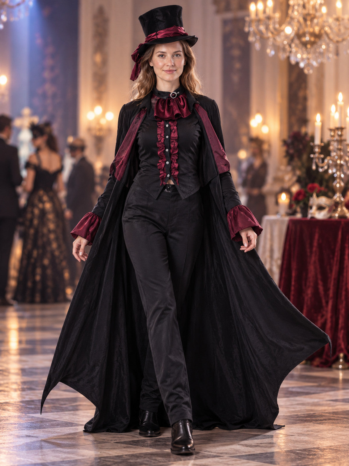 Vampire Costume with Tall Hat and Cape