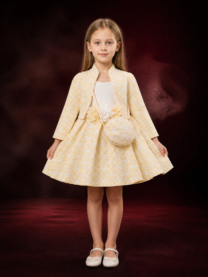 Toddler Girls' Floral Jacquard Princess Dress Three-Piece Set With Jacket main product view