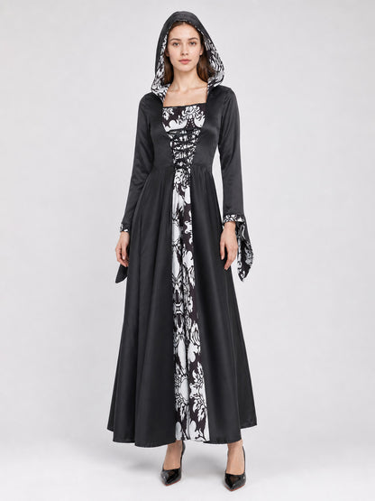 Black-and-White Gothic Hooded Dress Costume Dresses detail