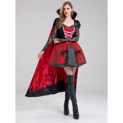 The dress is designed in a gothic style and combines a red-and-black color Costume Dresses detail