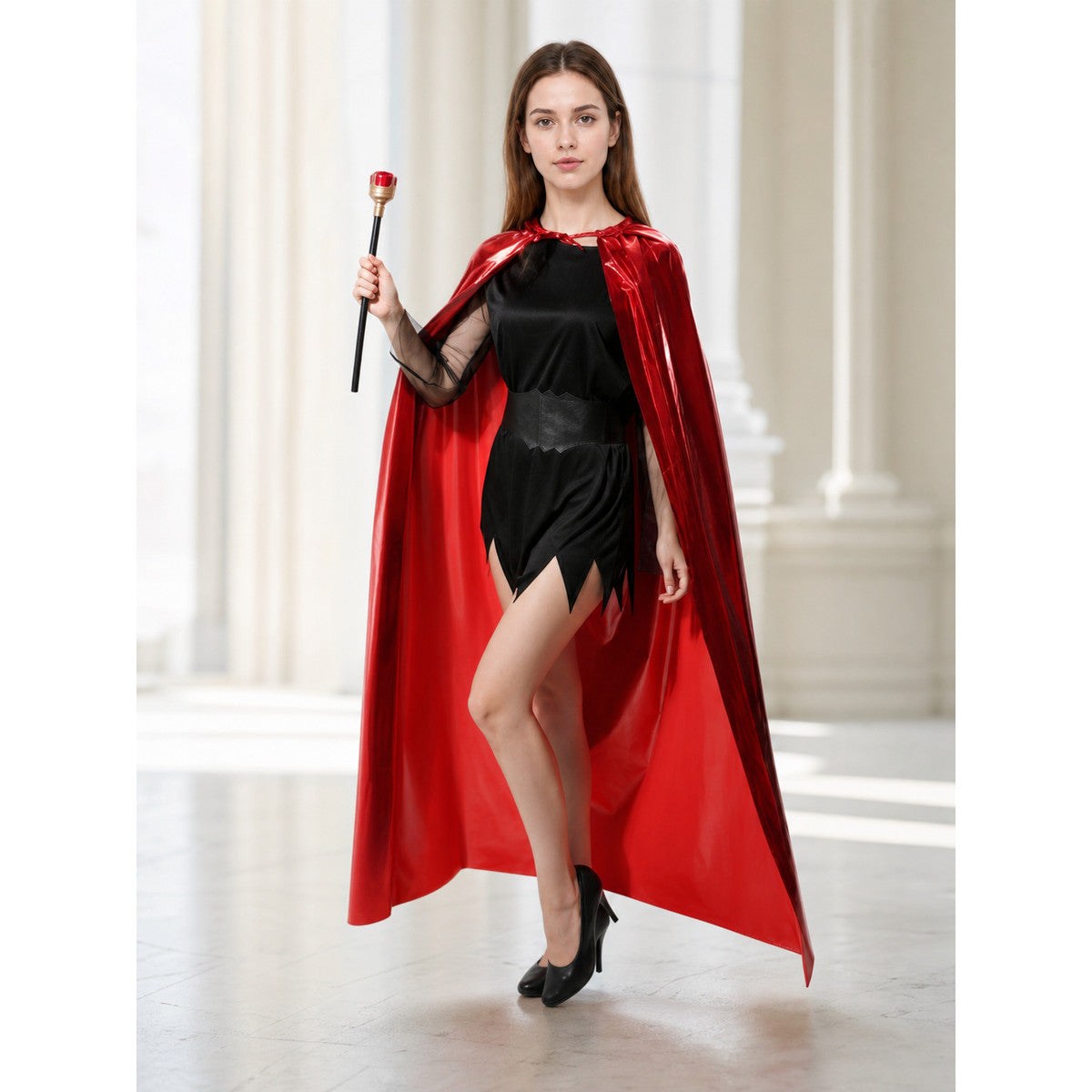Red Carnival Cape with Gold Crown lifestyle view