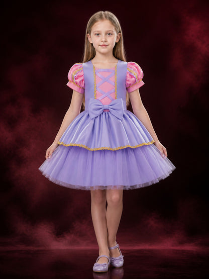 Toddler Girls' Purple Princess Dress Costume With Puff Sleeves and Layered Tulle main product view
