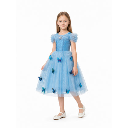 Blue Layered Children's Dress with Butterflies Costume Dresses detail